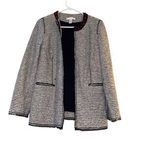 Chico's‎ Women's Striped Tweed Blazer w/ Jeweled Collar Size S